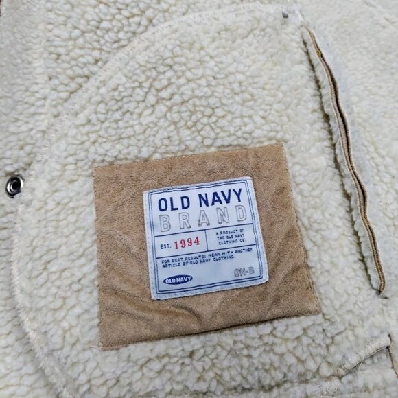 Old Navy Mens Coat M Tan Beige Faux Suede Snap Button Sherpa Lined  Size - Picture 6 of 10